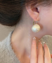 Elegant White Alloy Pearl Drop Earrings