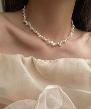 Elegant White Alloy Pearl Tassel Gratuated Bead Necklace