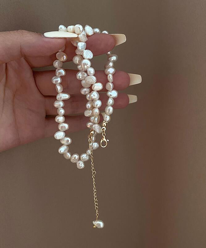 Elegant White Alloy Pearl Tassel Gratuated Bead Necklace
