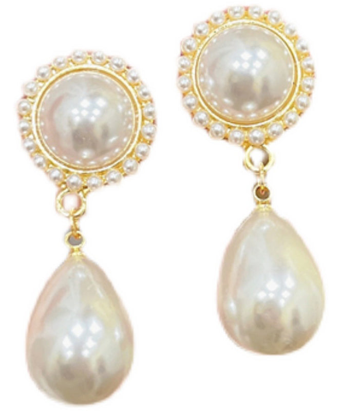 Elegant White Alloy Pearl Water Drop Drop Earrings