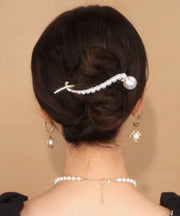 Elegant White Alloy Pearl Zircon Fish Tail Clip Hairpin