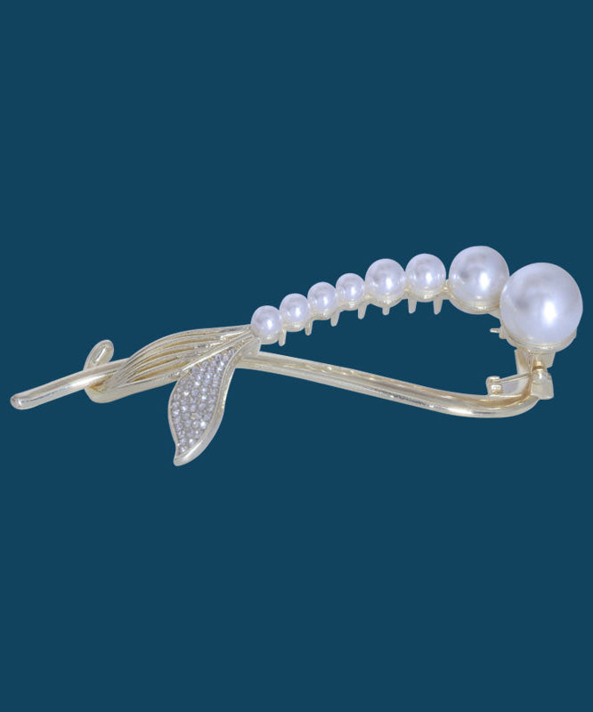 Elegant White Alloy Pearl Zircon Fish Tail Clip Hairpin