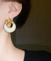 Elegant White Alloy Resin Geometry Hollow out Drop Earrings