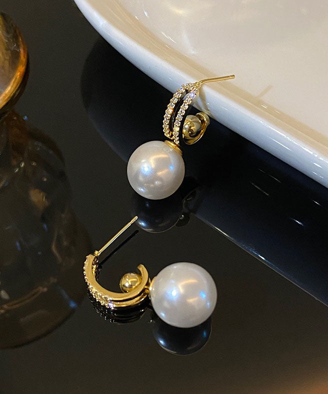 Elegant White Alloy Zircon Pearl Drop Earrings