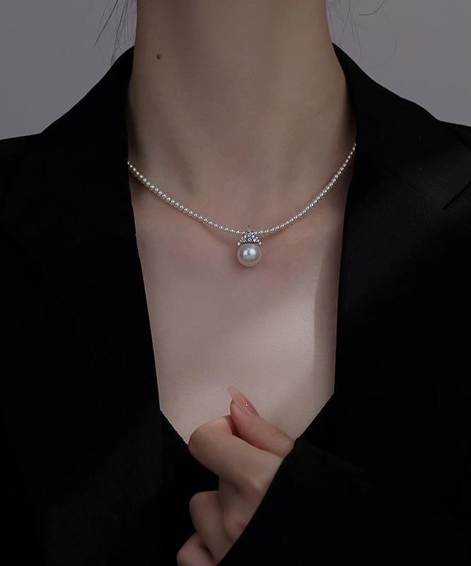 Elegant White Alloy Zircon Pearl Pendant Necklace