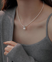 Elegant White Alloy Zircon Pearl Pendant Necklace