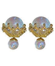 Elegant White Alloy Zircon Pearl Stud Earrings