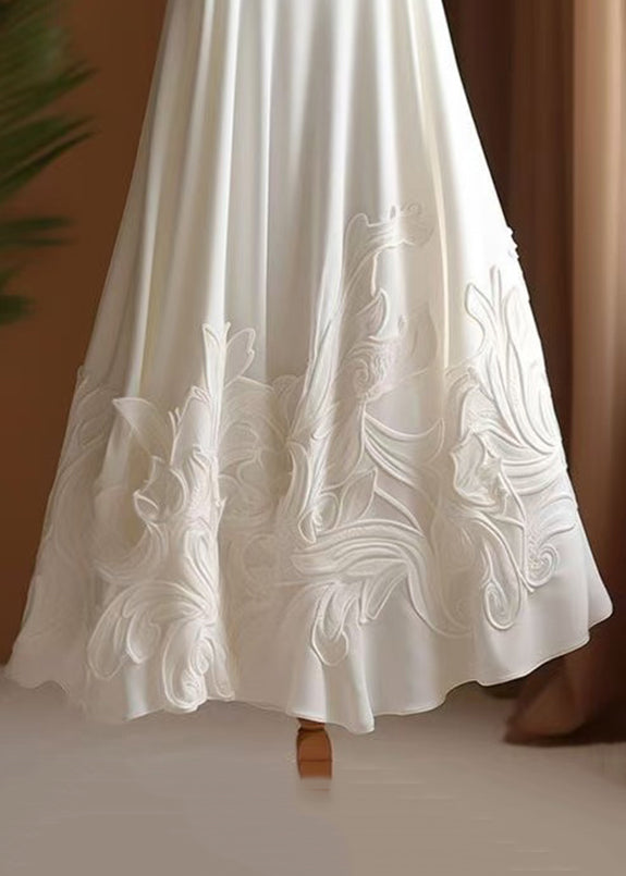 Elegant White Applique High Waist Cotton Skirts Summer