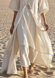 Elegant White Asymmetrical Cotton Long Dress Summer