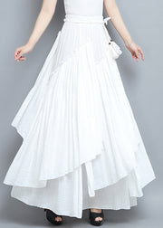 Elegant White Asymmetrical Elastic Waist Pleated Skirts Summer