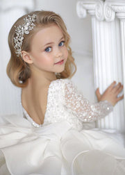 Elegant White Backless Sequins Patchwork Tulle Kids Mid Dresses Spring