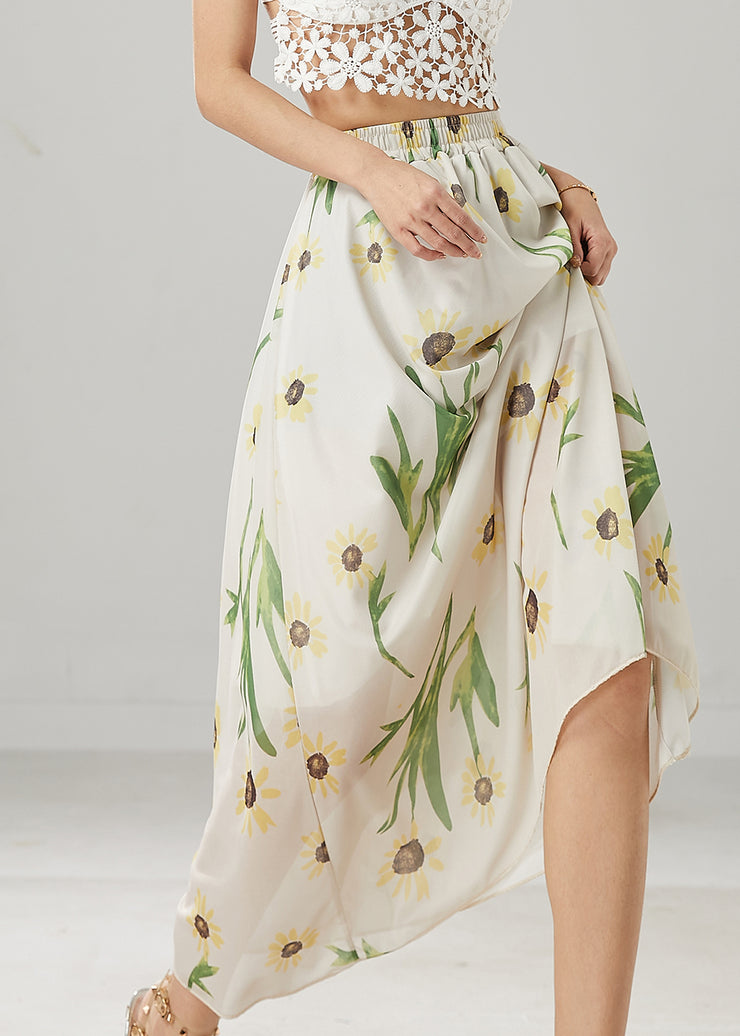 Elegant White Bamboo Print Linen Skirts Summer