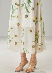 Elegant White Bamboo Print Linen Skirts Summer