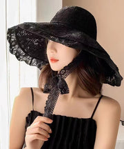 Elegant White Beach Lace Up Big Brim Sun Hat