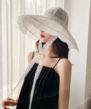 Elegant White Beach Lace Up Big Brim Sun Hat