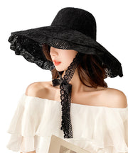 Elegant White Beach Lace Up Big Brim Sun Hat