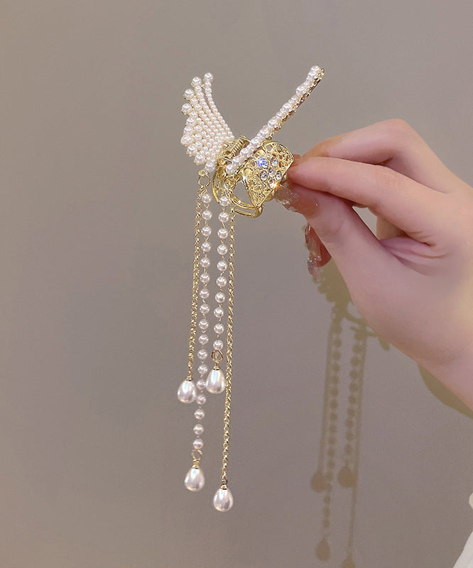 Elegant White Butterfly Pearl Tassel Hairpin