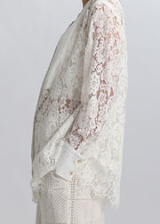 Elegant White Button Hollow Out Lace Blouses Spring