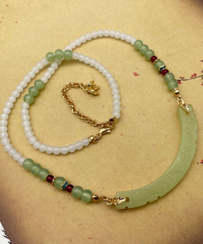 Elegant White Coloured Glaze Jade Yingluo Graduated Bead Necklace