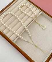 Elegant White Copper Alloy Pearl Tassel Charm Bracelet And Gratuated Bead Necklace Two Piece Set