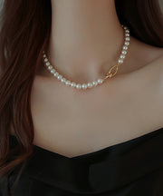 Elegant White Copper Overgild Pearl Gratuated Bead Necklace