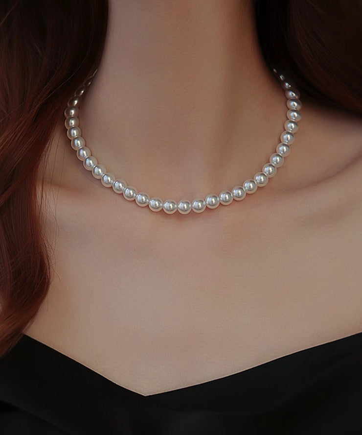 Elegant White Copper Overgild Pearl Gratuated Bead Necklace