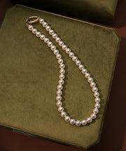 Elegant White Copper Overgild Pearl Gratuated Bead Necklace