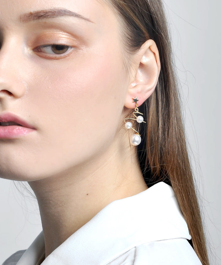Elegant White Copper Overgild Spiral Pearl Drop Earrings