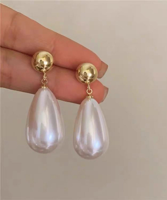 Elegant White Copper Pearl Water Drop Drop Earrings