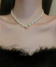 Elegant White Copper Pearl Zircon Collar Necklace