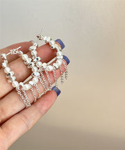 Elegant White Copper Silver Plating Pearl Tassel Drop Earrings