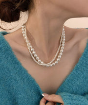 Elegant White Double Layer Pearl Princess Necklace