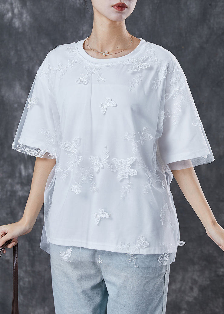 Elegant White Embroidered Butterfly Tulle Tanks Top Summer