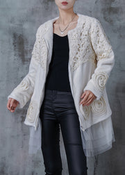 Elegant White Floral Patchwork Mink Velvet Jackets Winter