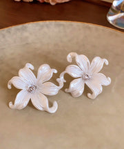 Elegant White Floral Zircon Stud Earrings