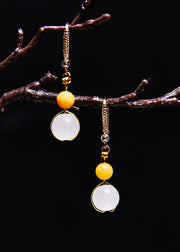 Elegant White Jade Connection Beeswax Drop Earrings