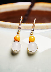 Elegant White Jade Connection Beeswax Drop Earrings