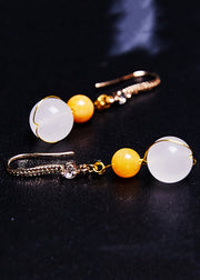 Elegant White Jade Connection Beeswax Drop Earrings