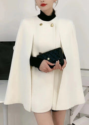 Elegant White O-Neck Knit Patchwork Cape And Woolen Coats Two Piece Set Spring