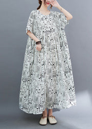 Elegant White O-Neck Patchwork Wrinkled Party Maxi Dress Short Sleeve