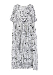 Elegant White O-Neck Patchwork Wrinkled Party Maxi Dress Short Sleeve