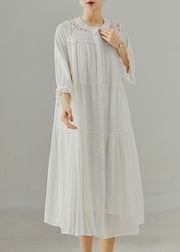 Elegant White Oversized Patchwork Cotton Robe Dresses Summer