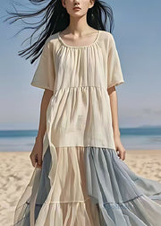 Elegant White Oversized Patchwork Tulle Long Dresses Summer