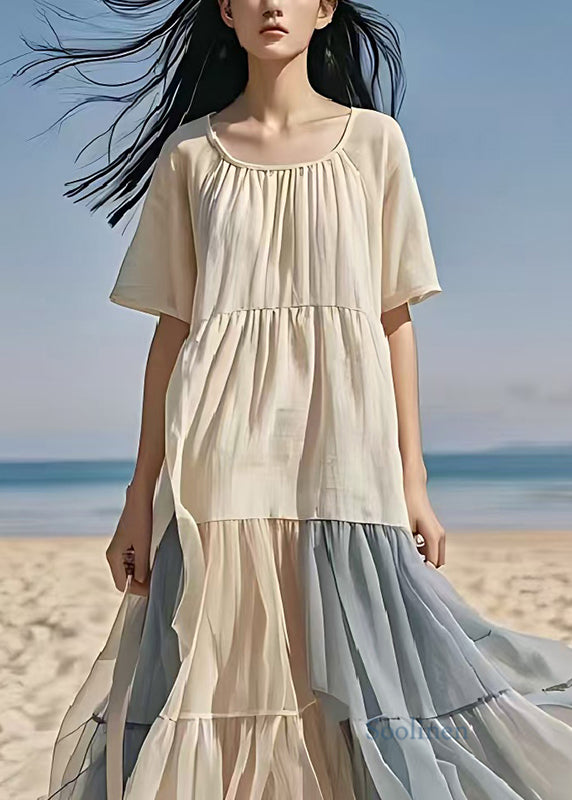 Elegant White Oversized Patchwork Tulle Long Dresses Summer