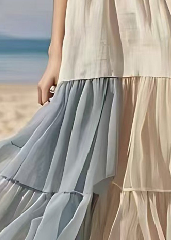 Elegant White Oversized Patchwork Tulle Long Dresses Summer