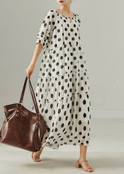 Elegant White Oversized Print Chiffon Maxi Dresses Summer