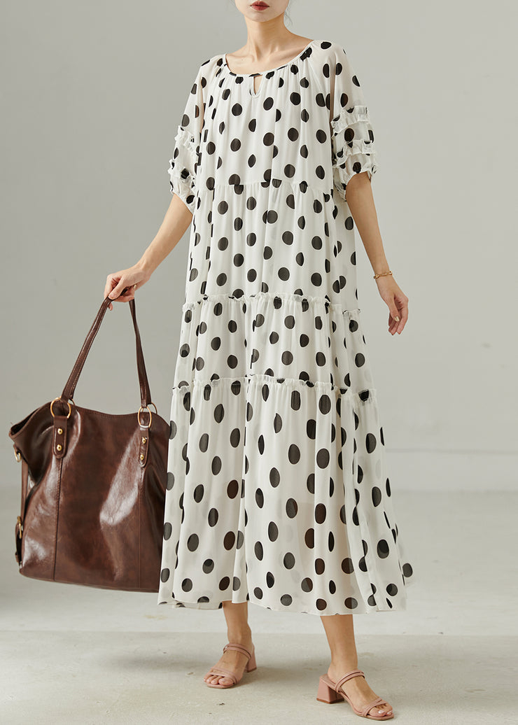 Elegant White Oversized Print Chiffon Maxi Dresses Summer