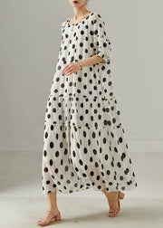 Elegant White Oversized Print Chiffon Maxi Dresses Summer