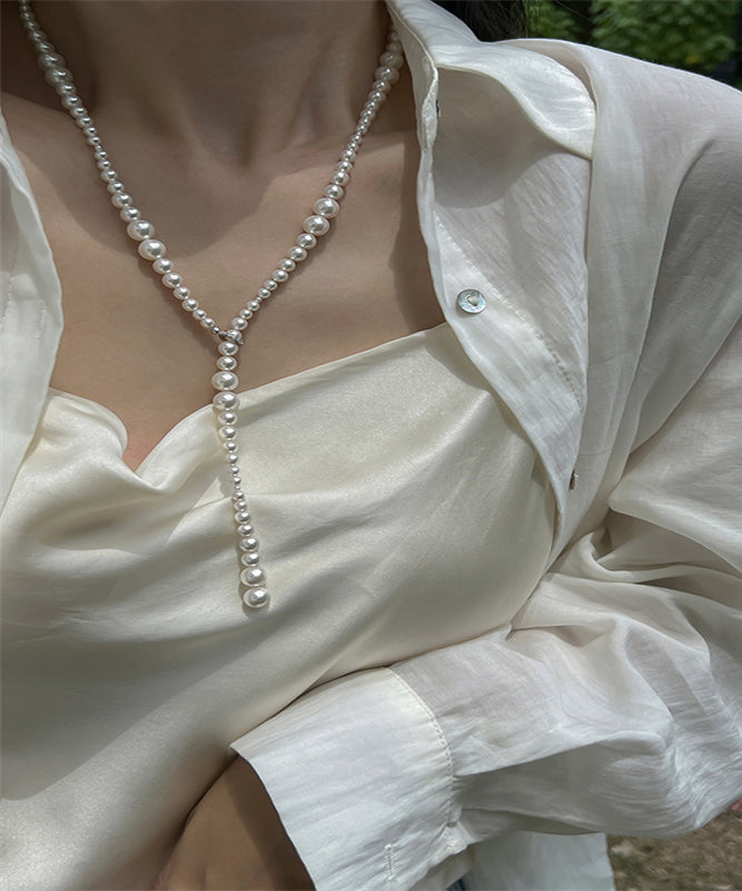 Elegant White Pearl Beading Gratuated Bead Necklace