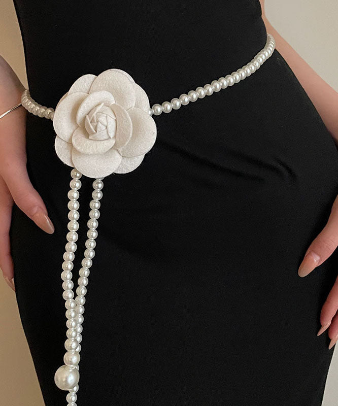 Elegant White Pearl Camellia Flower Tassel Body Chain
